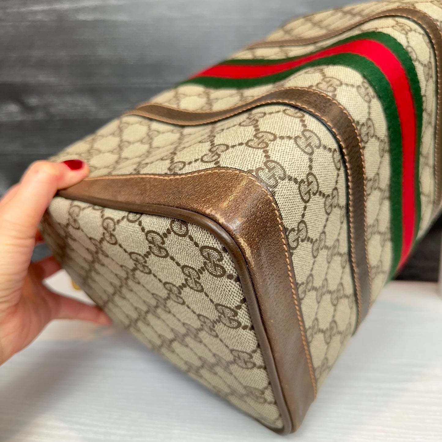 Vintage Gucci Sherry Line Web Boston Bag