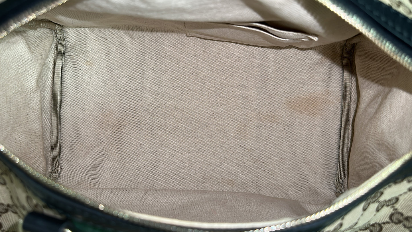 RARE BLACK LEATHER TRIM Medium GG Boston Vintage Web Bag