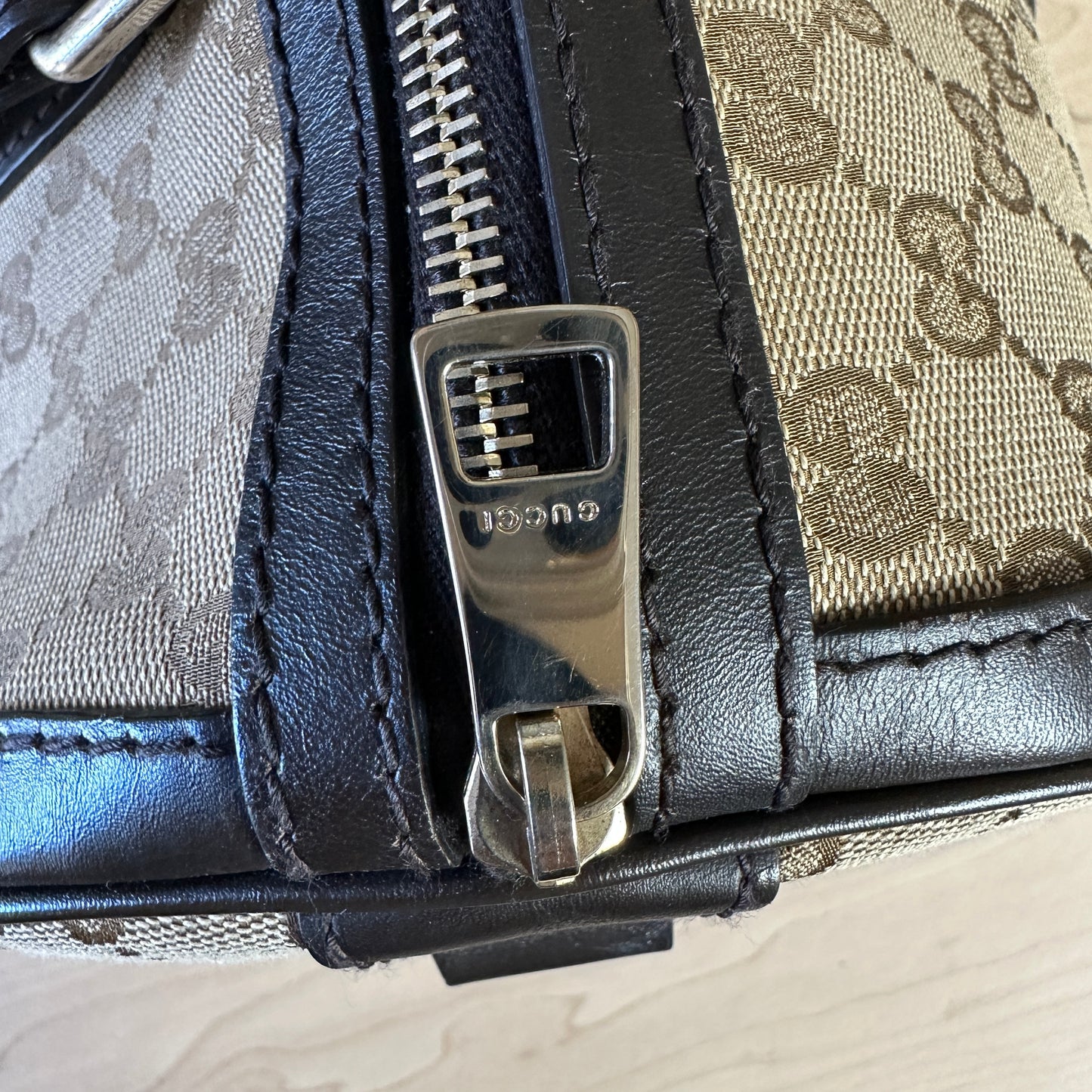 Gucci Vintage Web Dark Brown Medium Boston Bag