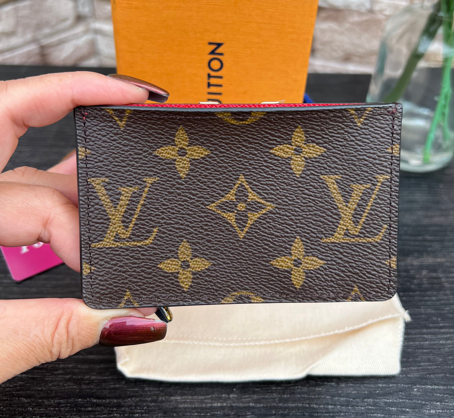 Kimono Card Holder Monogram Cerise