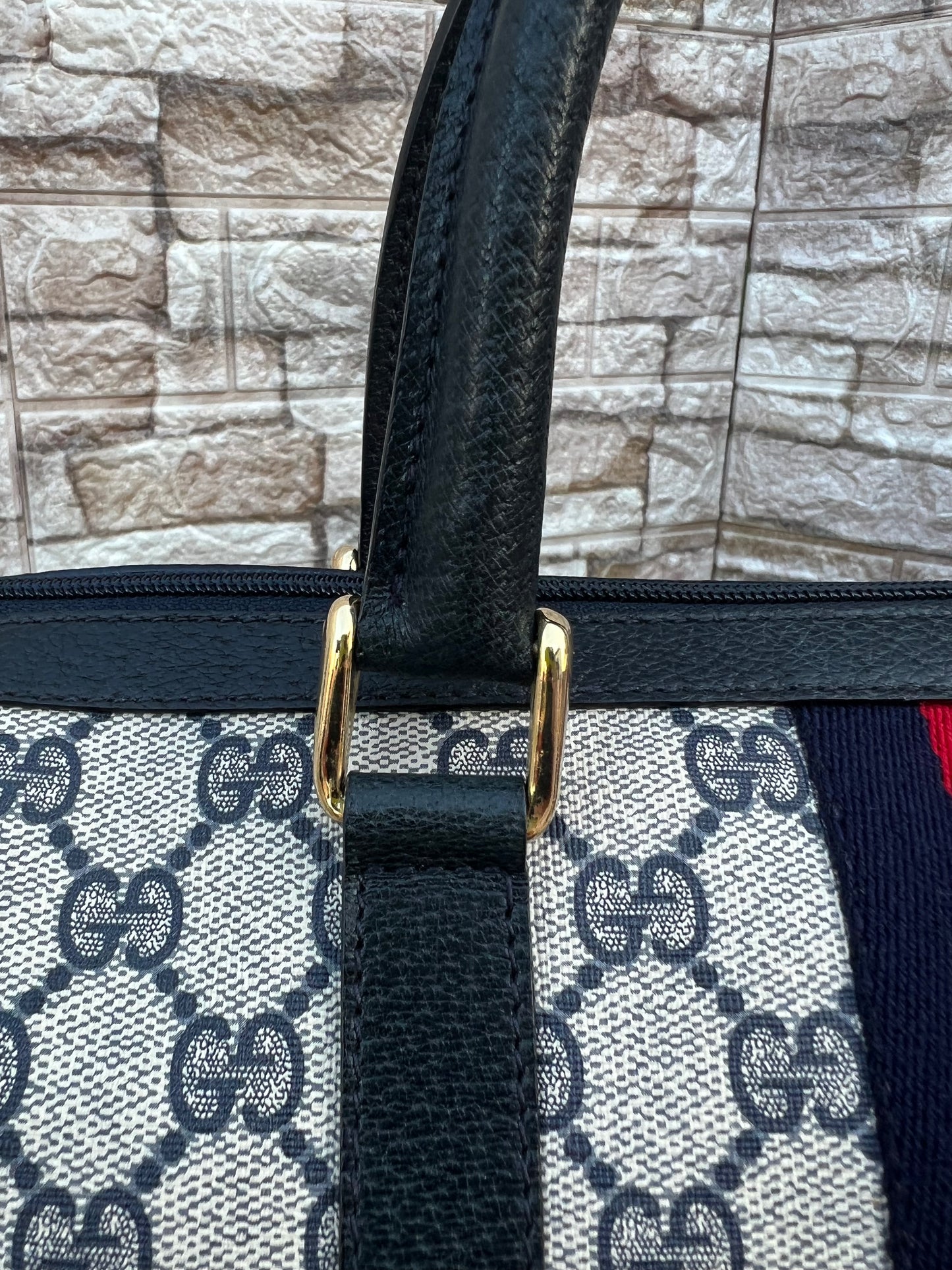 Vintage GG Supreme Navy Blue Boston Bag