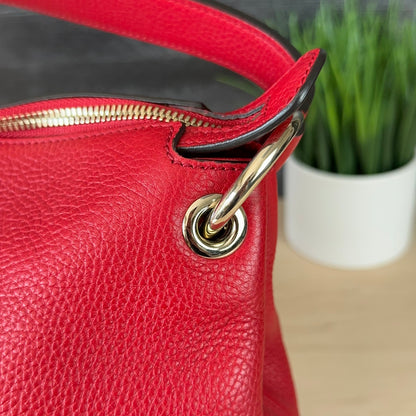 Authentic Preowned Red Soho Convertible Hobo Leather Bag