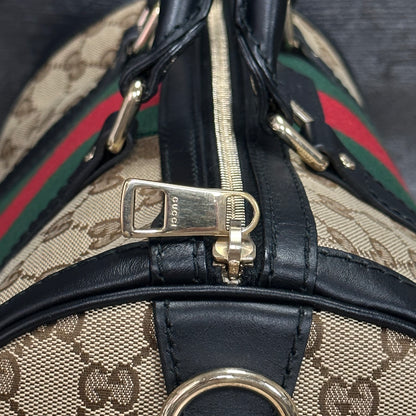 RARE BLACK LEATHER TRIM Medium GG Boston Vintage Web Bag