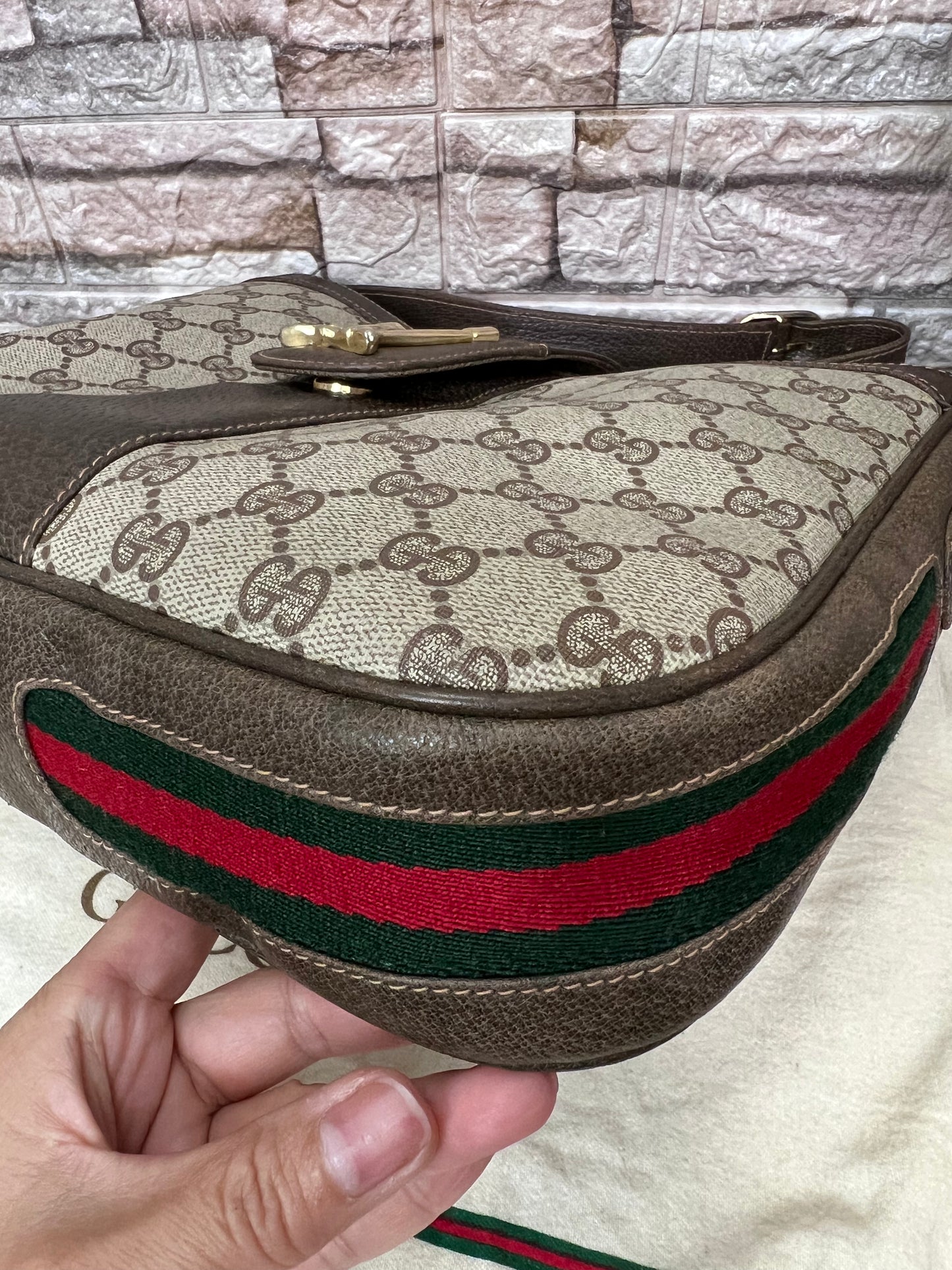 Vintage GG Supreme Sherry Line Equestrian Saddle Boots  Shoulder Bag