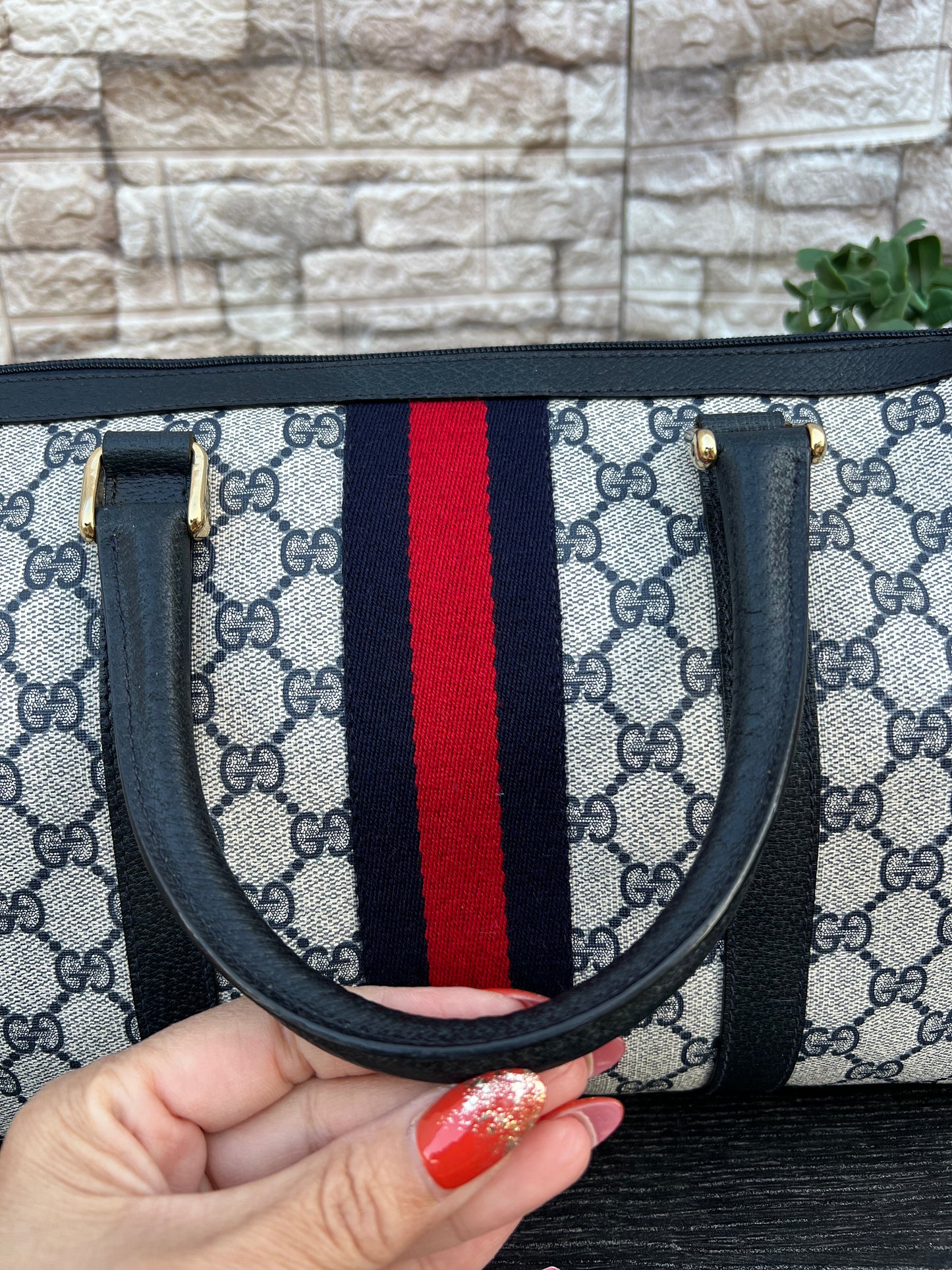 Vintage GG Supreme Navy Blue Boston Bag