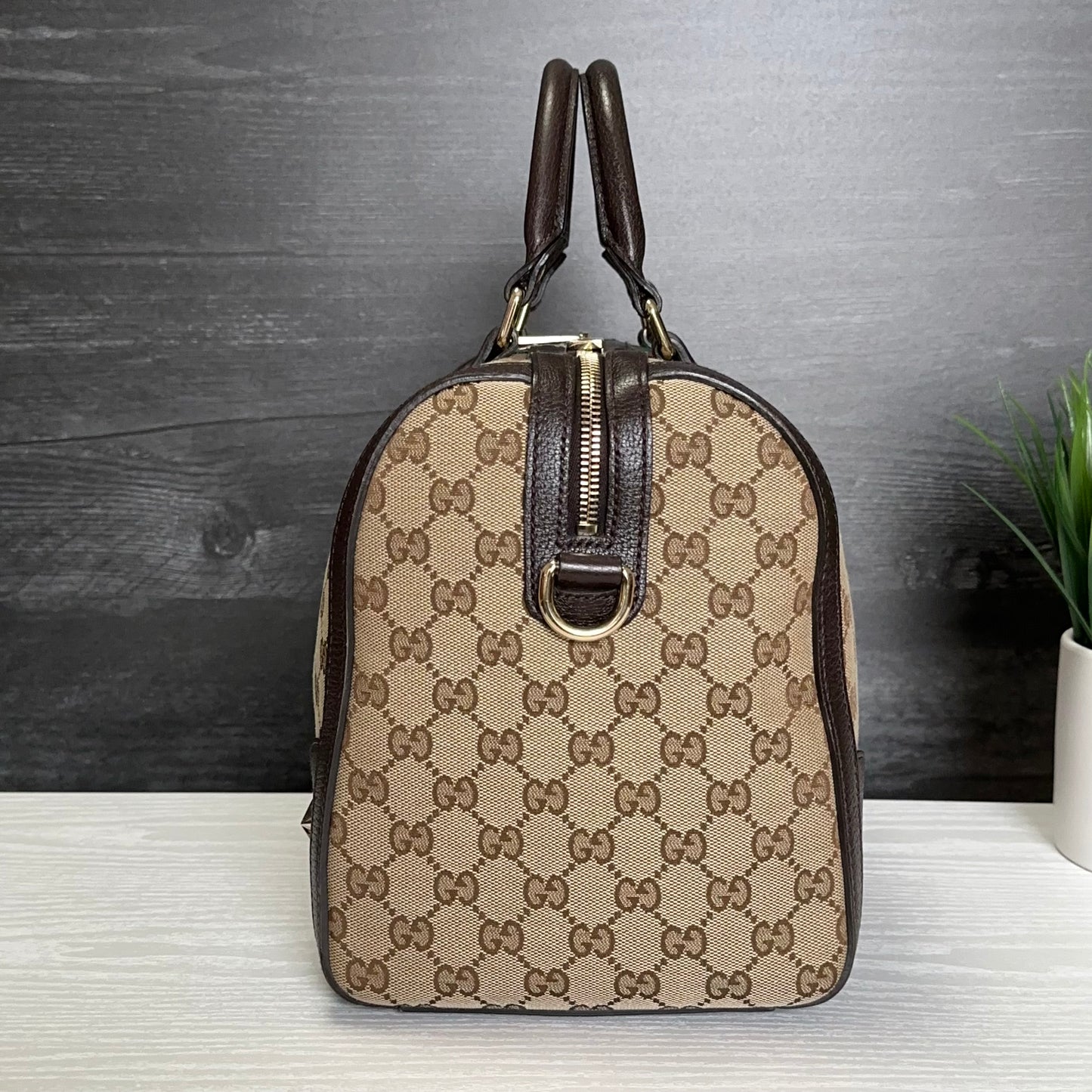 Authentic Pre-Owned Vintage Bee Web Boston Bag Dark Brown