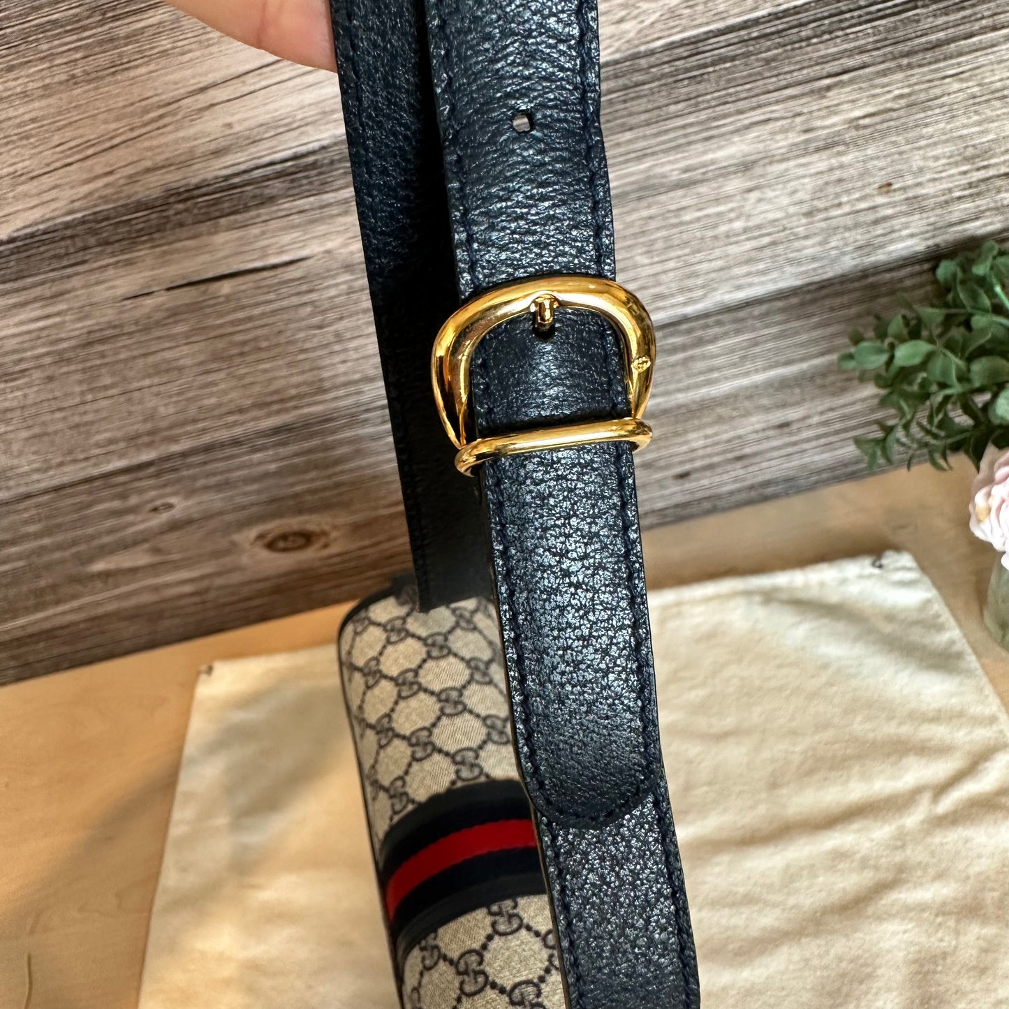 Vintage Web Navy Blue Crossbody Bag