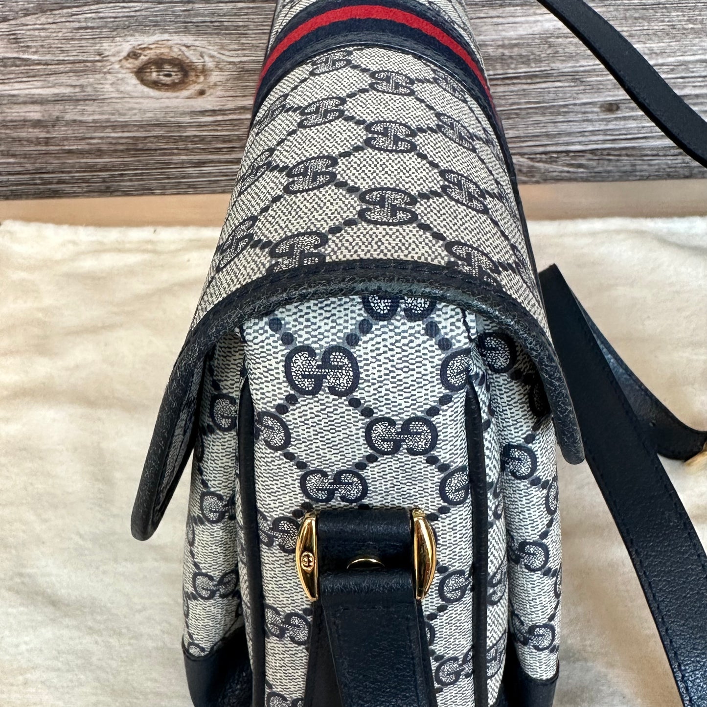 Vintage Web Navy Blue Crossbody Bag