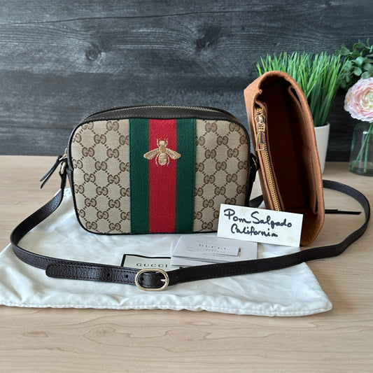 Authentic Preowned GG Vintage Web Webby Bee Shoulder Bag in Dark Brown