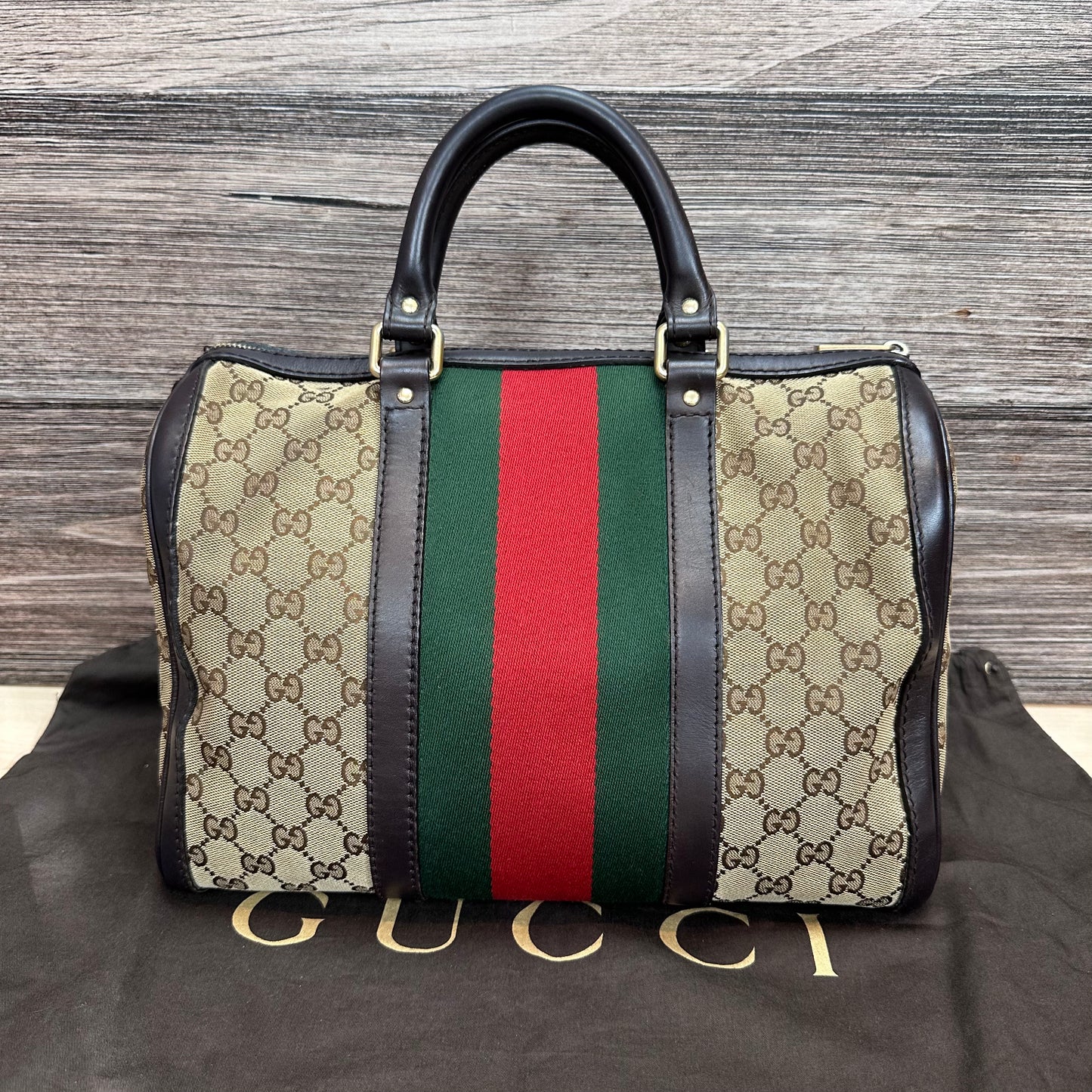 Vintage Web Boston Bag Dark Brown