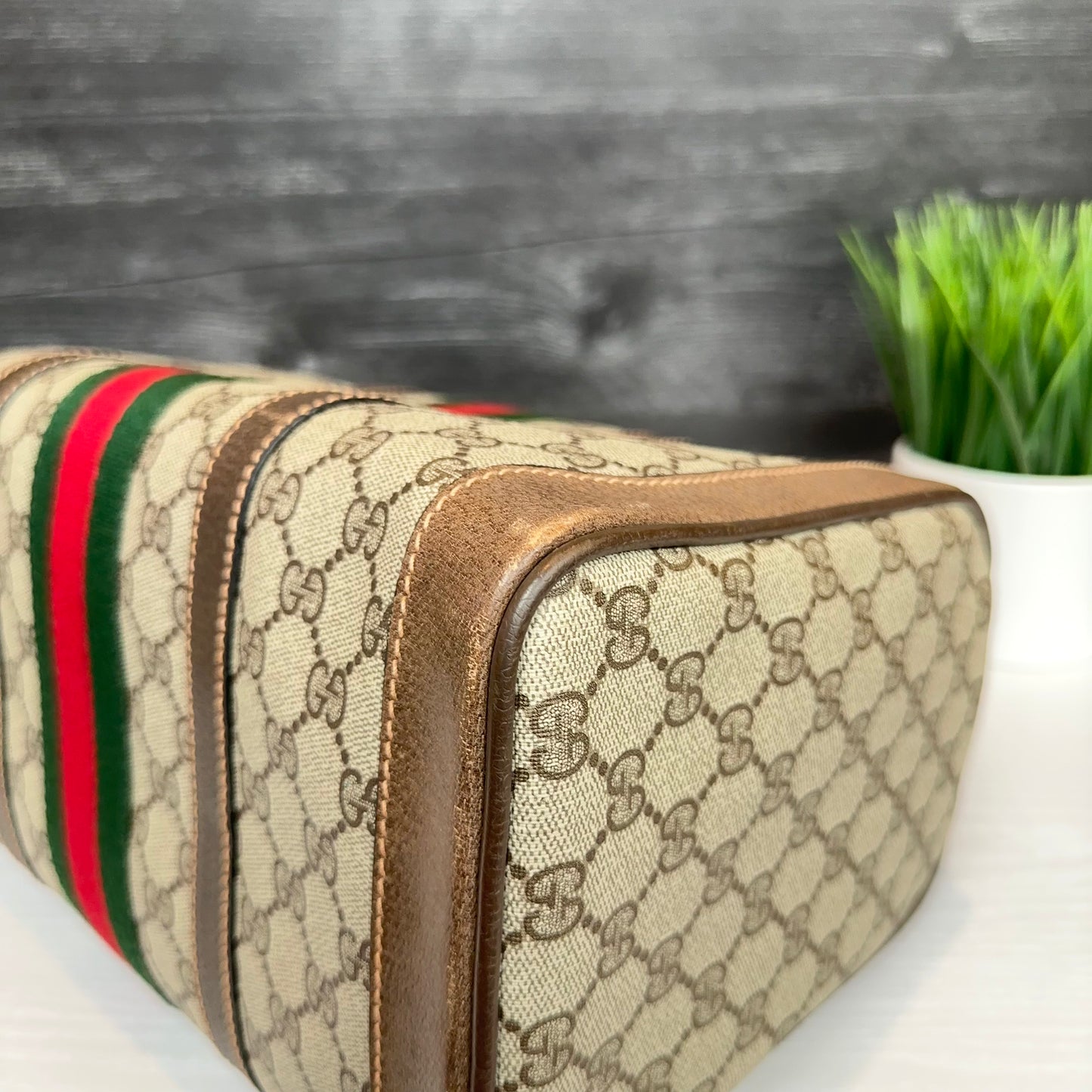 Vintage Gucci Sherry Line Web Boston Bag