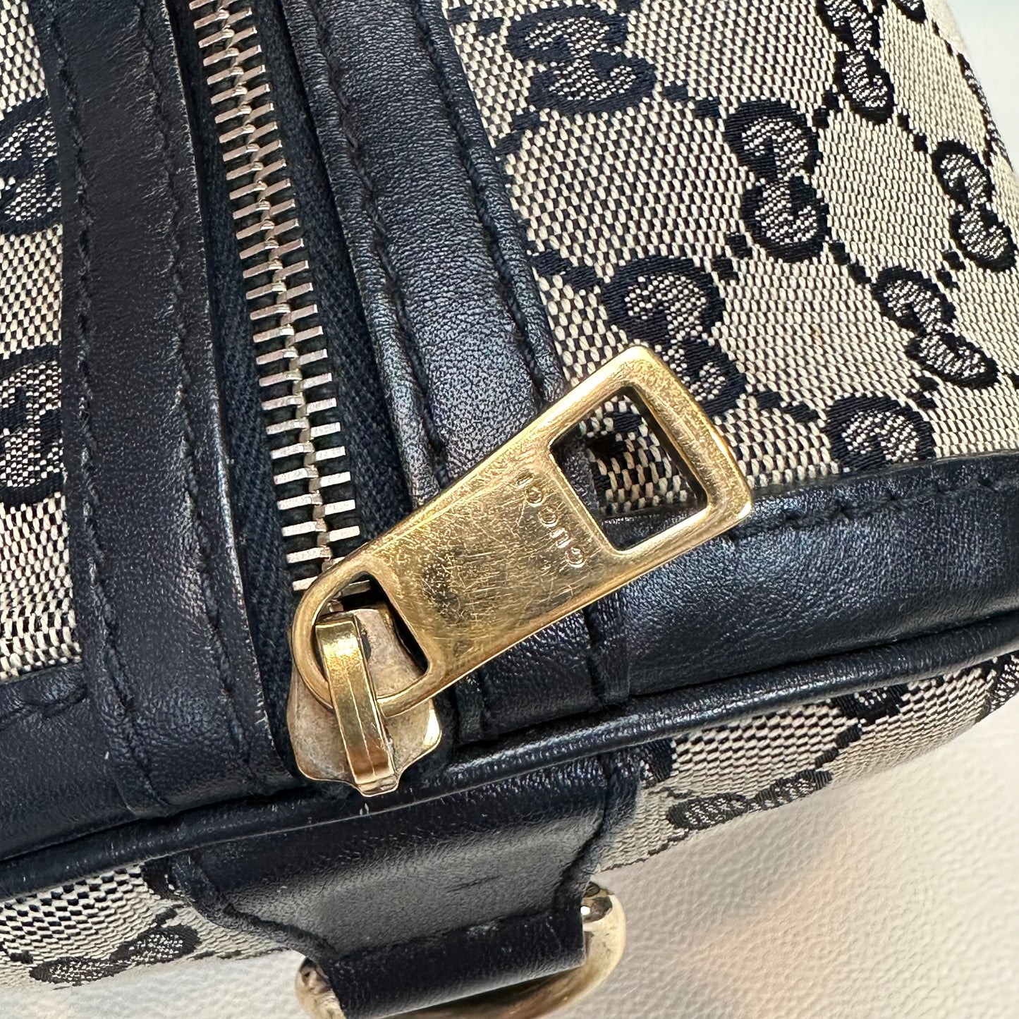 Vintage Web Navy Blue Boston Crossbody Bag