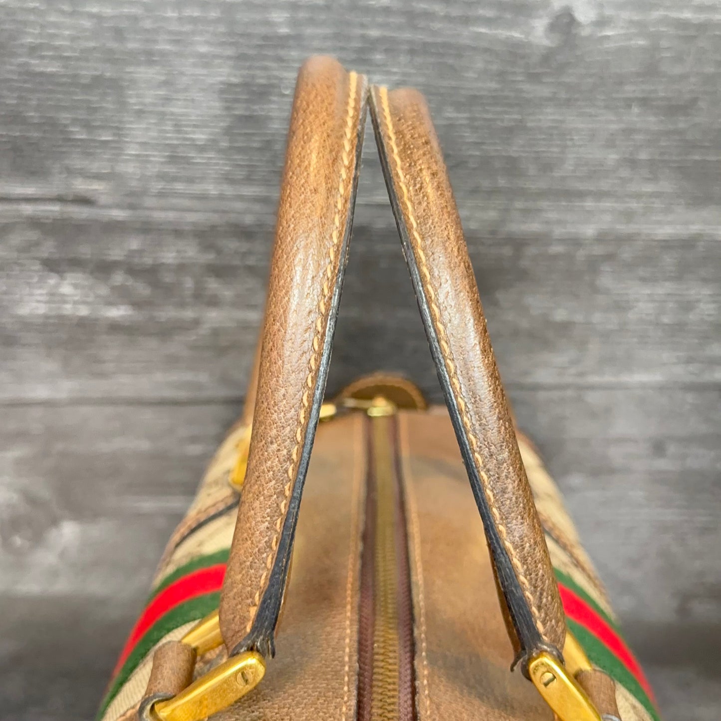 Vintage Gucci Sherry Line Web Boston Bag
