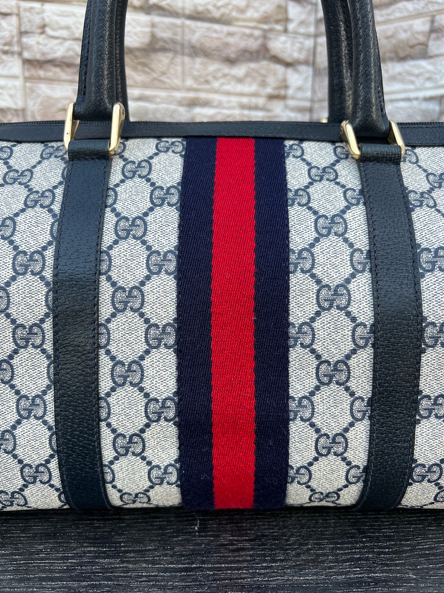 Vintage GG Supreme Navy Blue Boston Bag