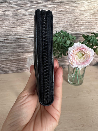 CC Black Calfskin Quilted Cambon Zip Around Organizer Clutch Wallet