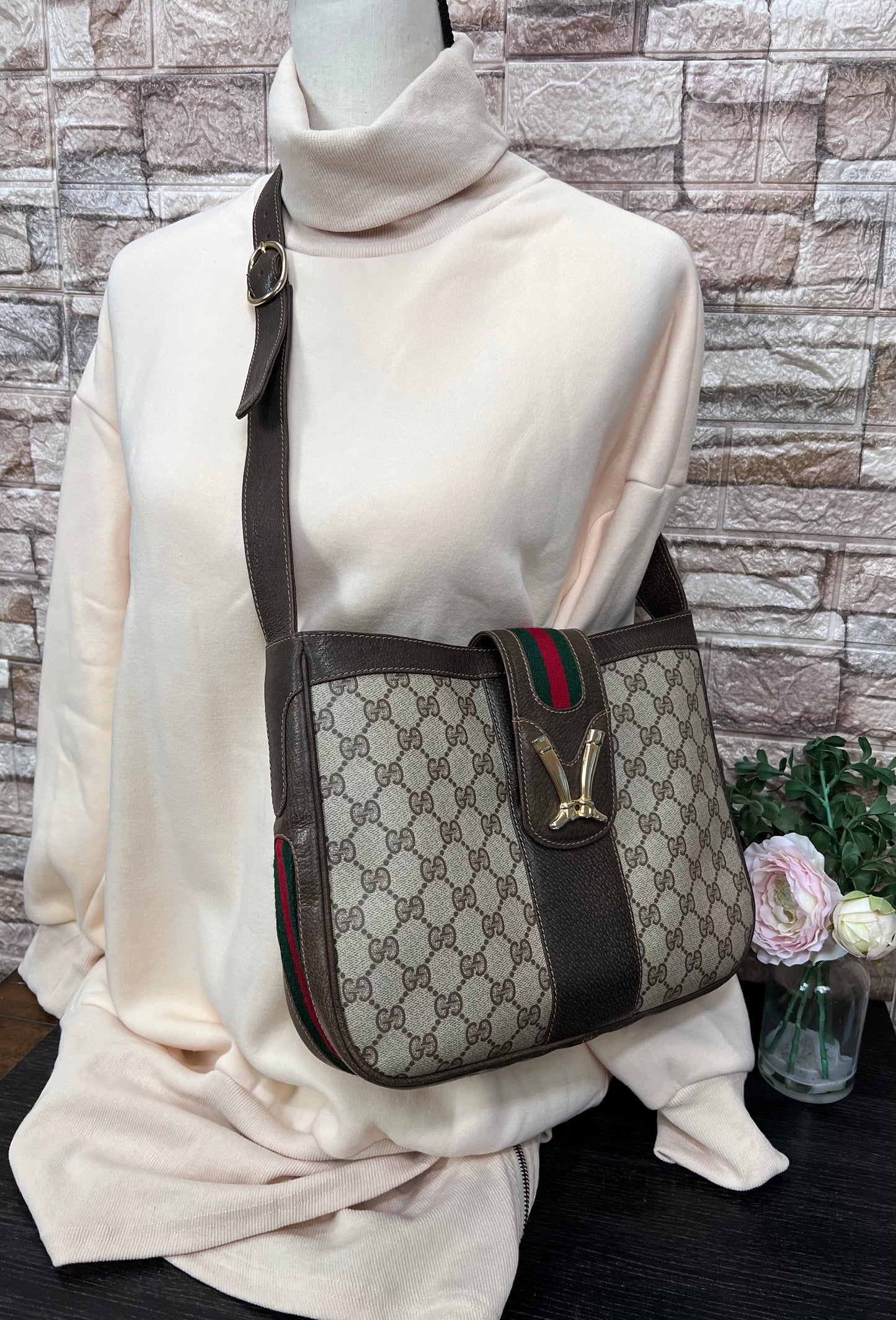 Vintage GG Supreme Sherry Line Equestrian Saddle Boots  Shoulder Bag