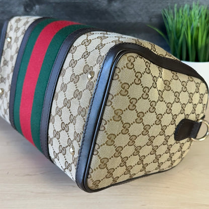Gucci Vintage Web Dark Brown Medium Boston Bag