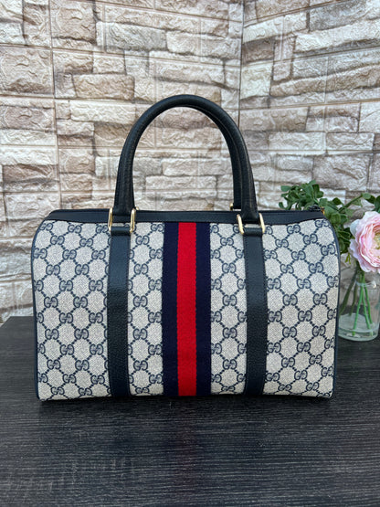 Vintage GG Supreme Navy Blue Boston Bag
