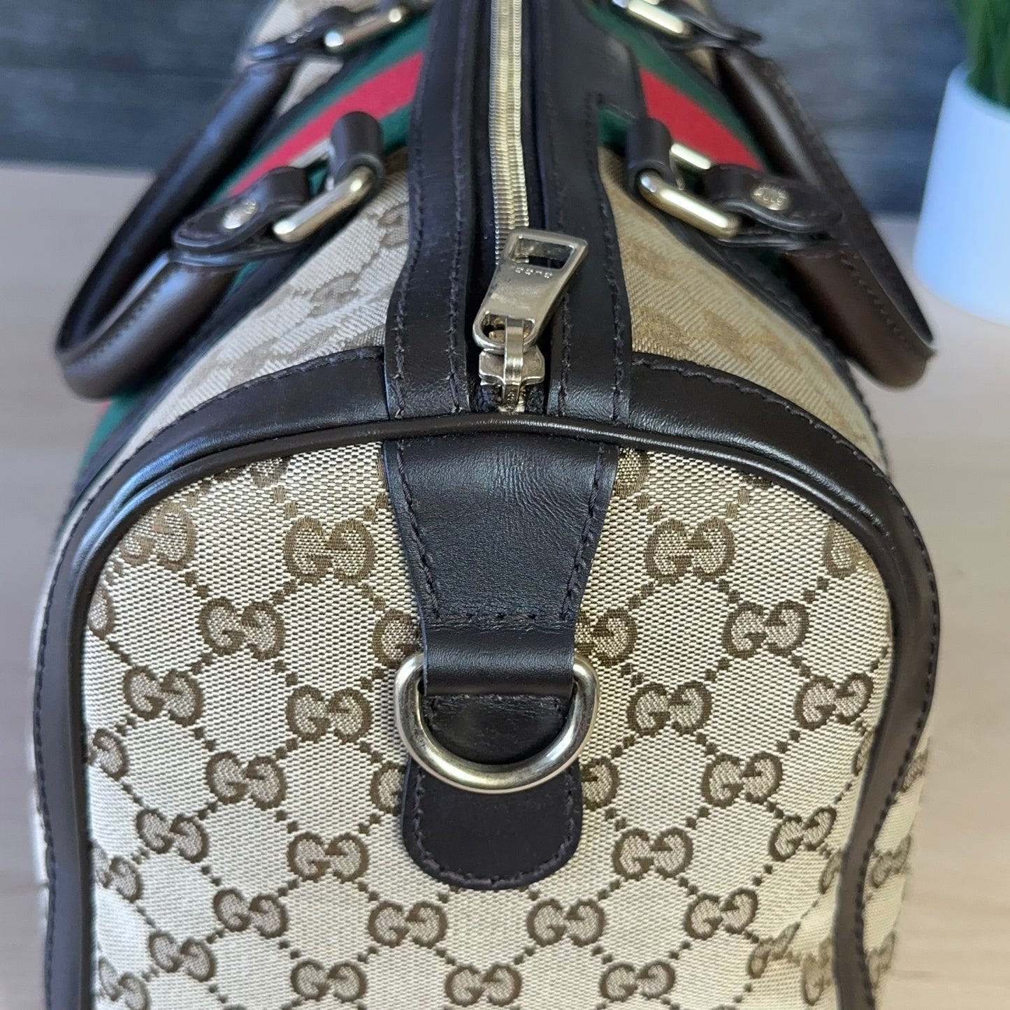 Gucci Vintage Web Dark Brown Medium Boston Bag