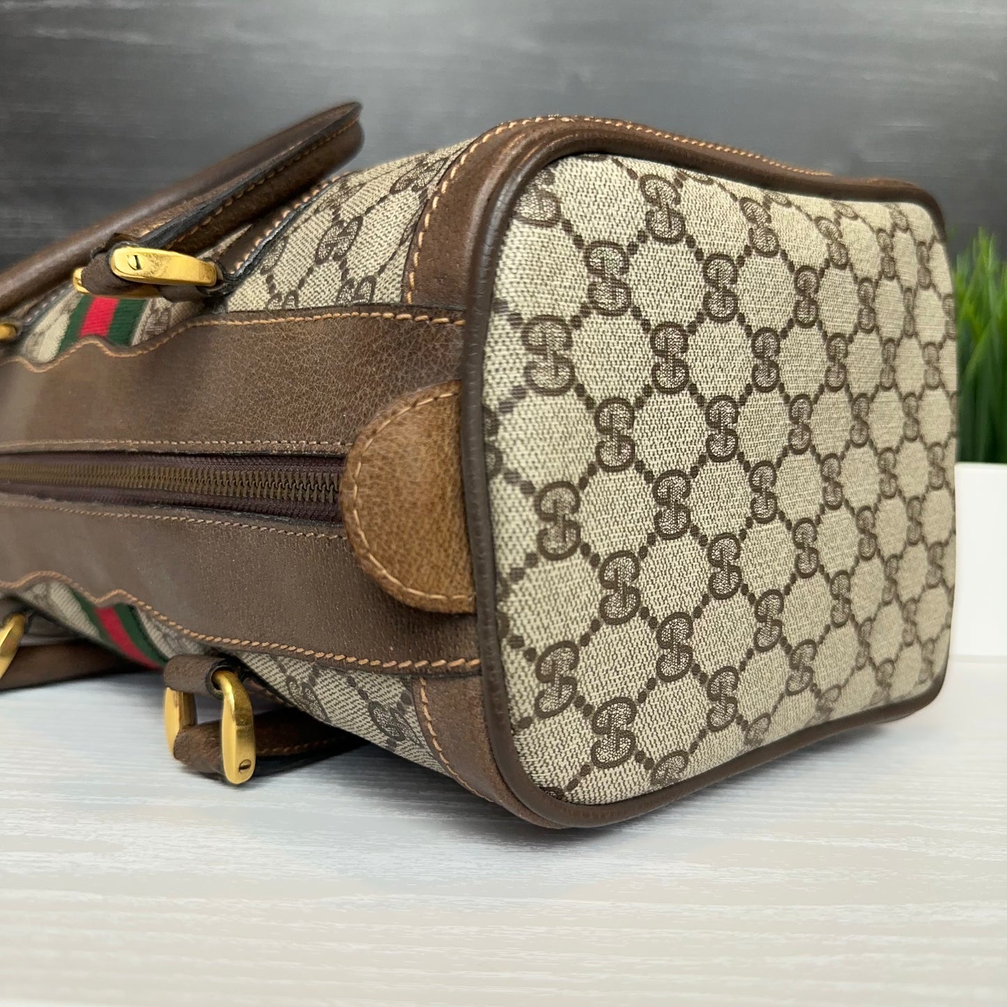Vintage Gucci Sherry Line Web Boston Bag