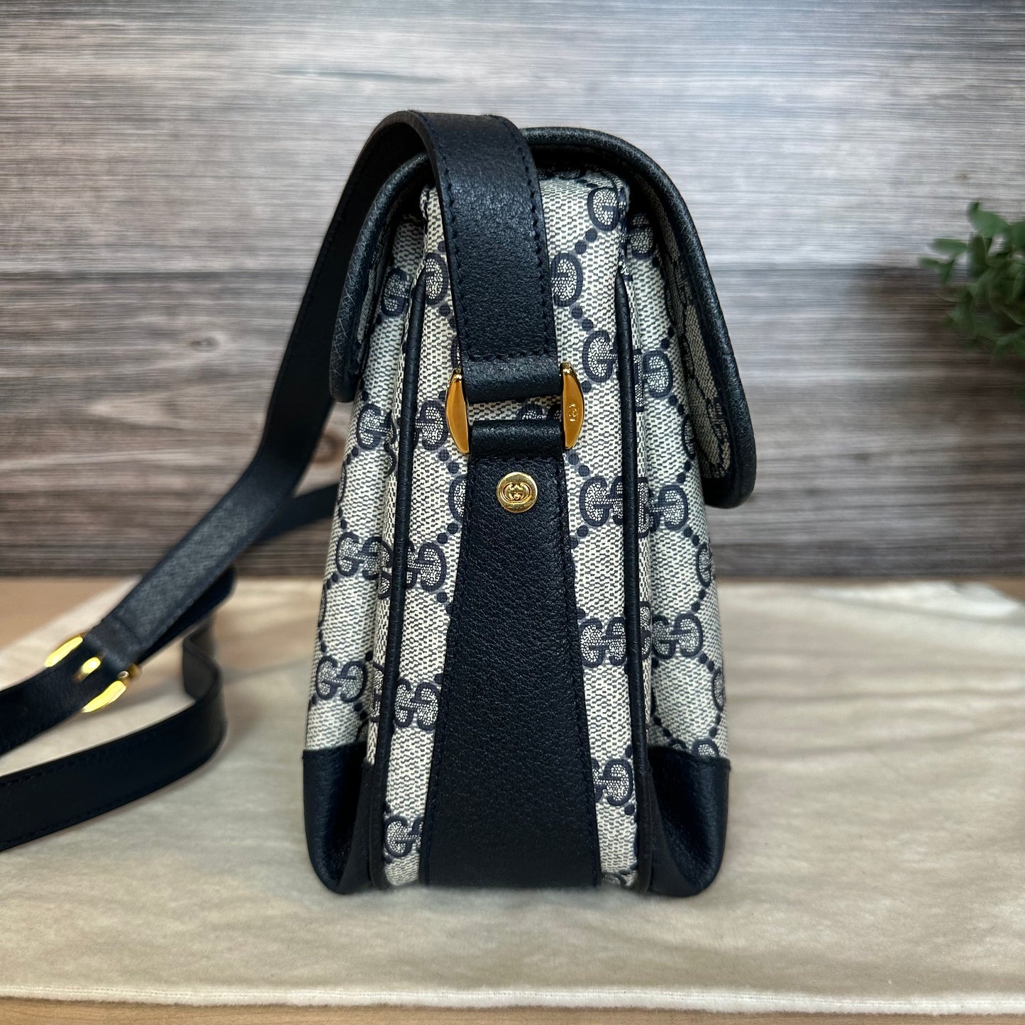 Vintage Web Navy Blue Crossbody Bag