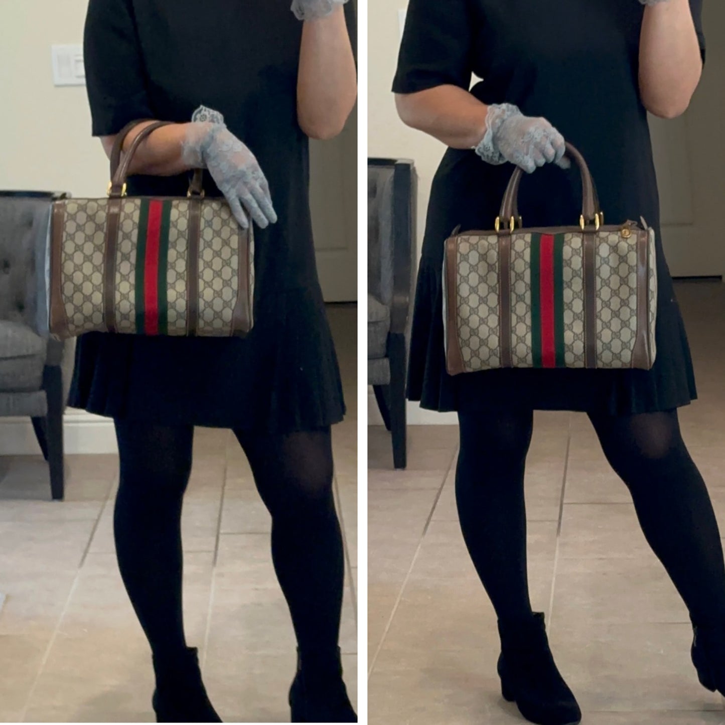 Vintage Gucci Sherry Line Web Boston Bag