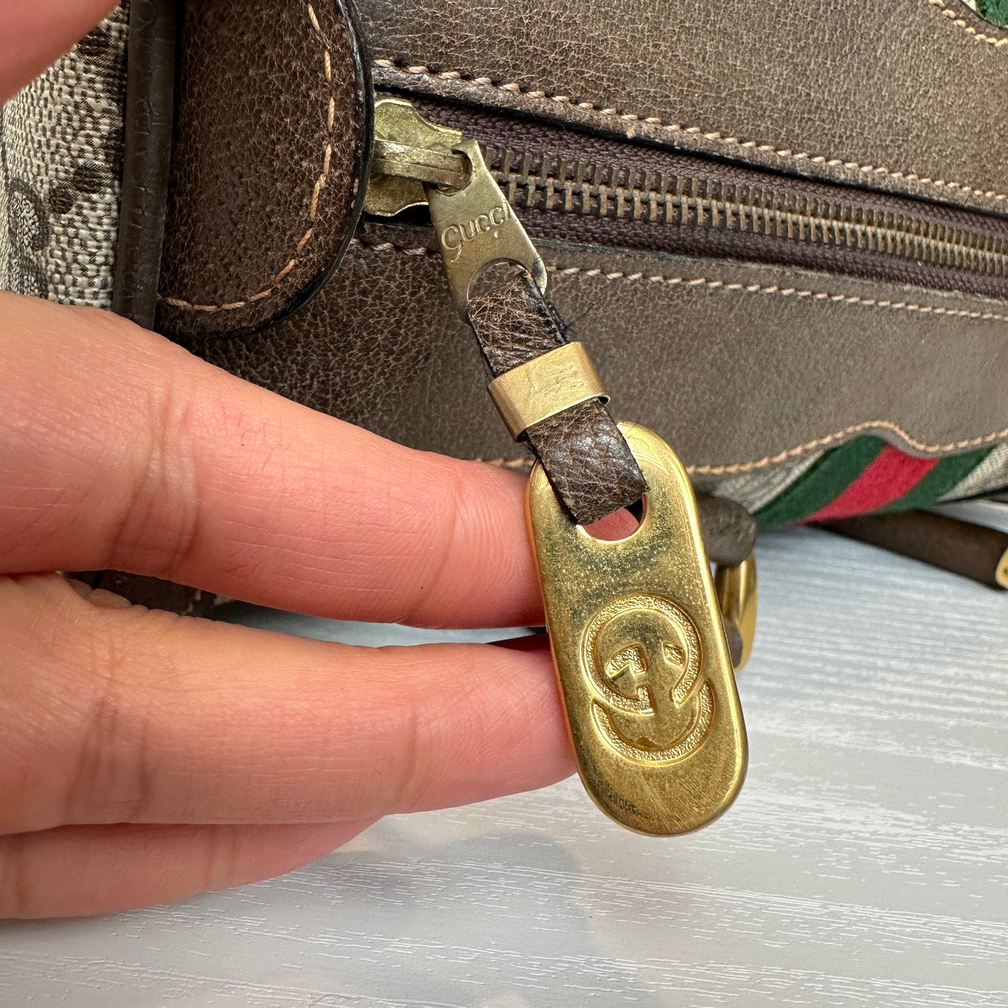 Vintage Gucci Sherry Line Web Boston Bag