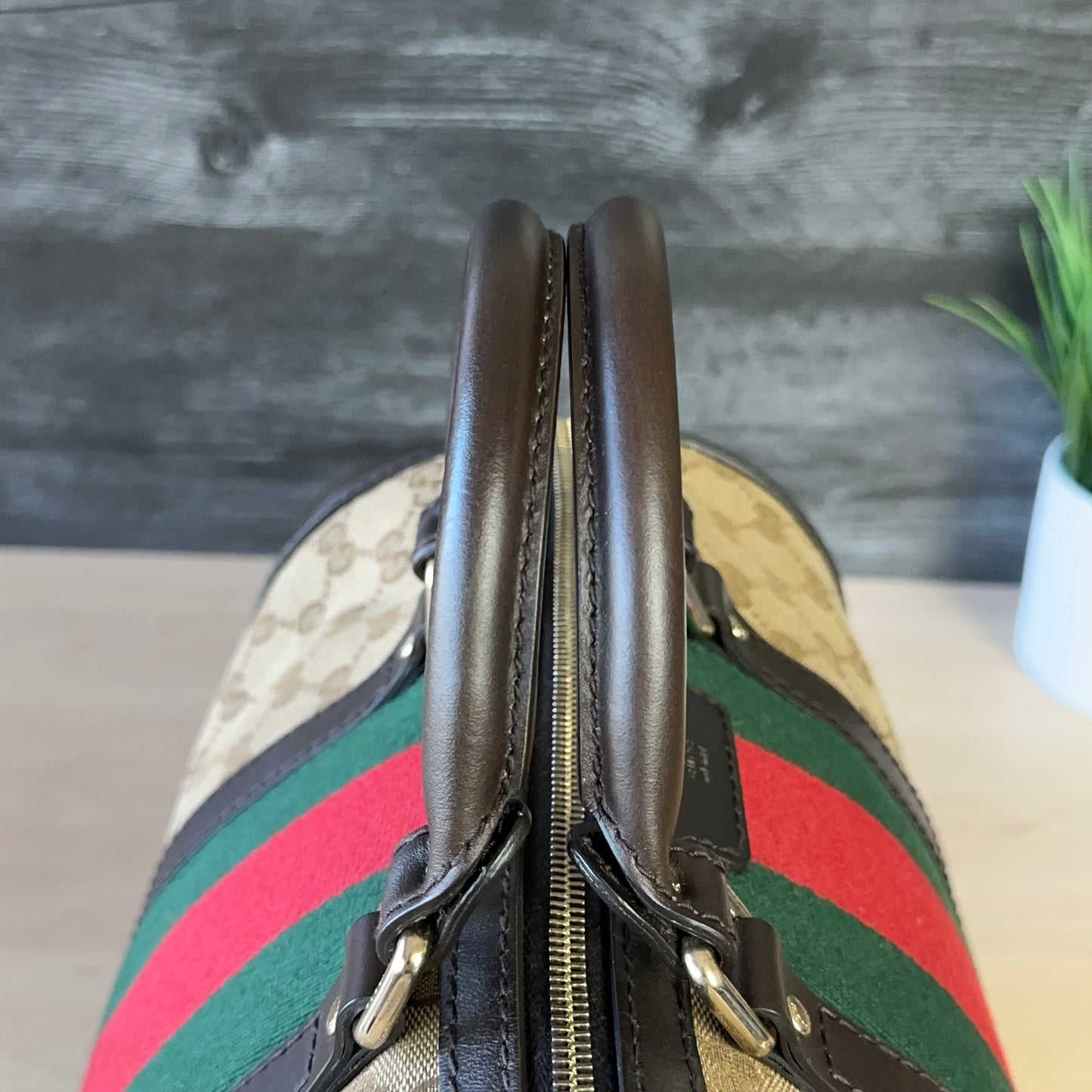 Gucci Vintage Web Dark Brown Medium Boston Bag