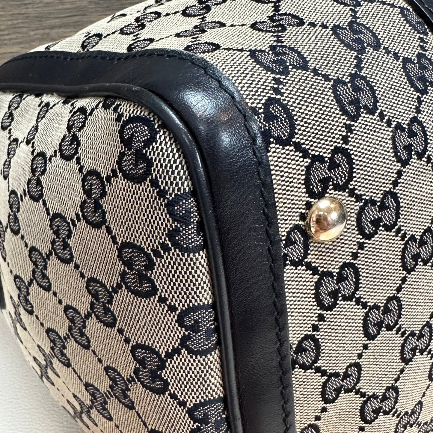 Vintage Web Navy Blue Boston Crossbody Bag