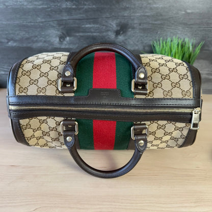 Gucci Vintage Web Dark Brown Medium Boston Bag