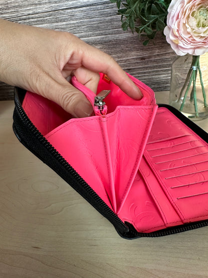 CC Black Calfskin Quilted Cambon Zip Around Organizer Clutch Wallet