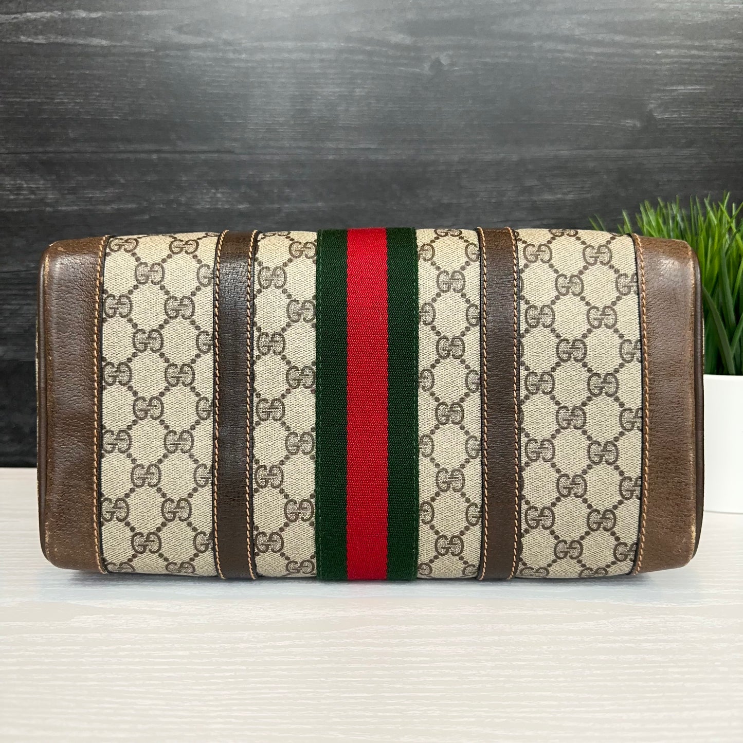 Vintage Gucci Sherry Line Web Boston Bag