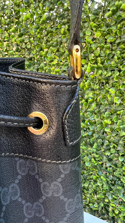 Authentic Preowned GG Vintage Sherry Coated Canvas Bucket Bag Black Leather