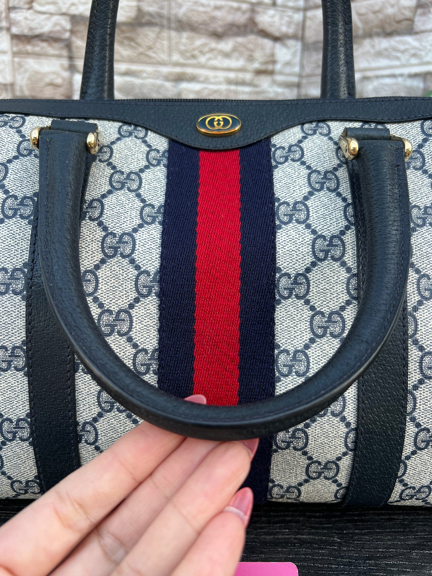 Vintage GG Supreme Navy Blue Boston Bag