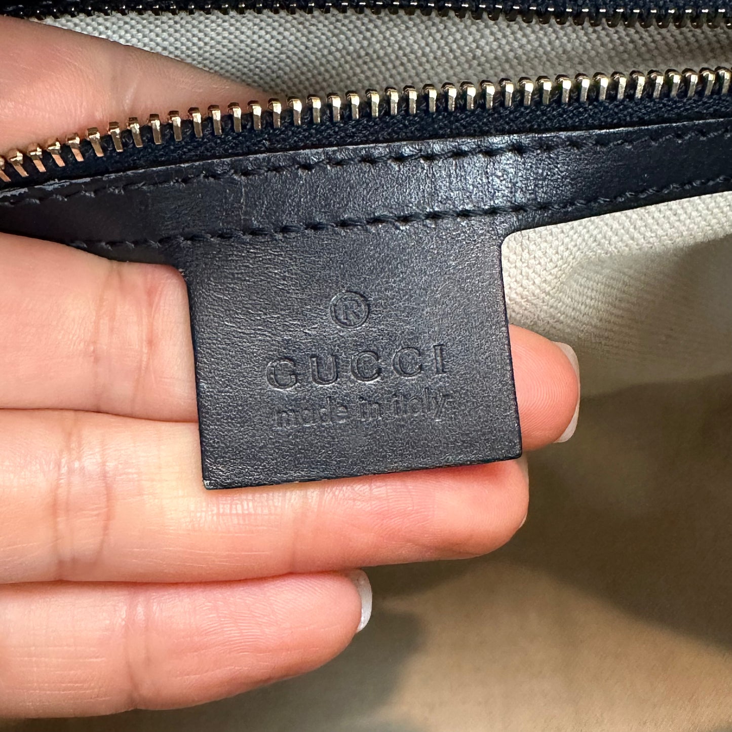 Vintage Web Navy Blue Boston Crossbody Bag