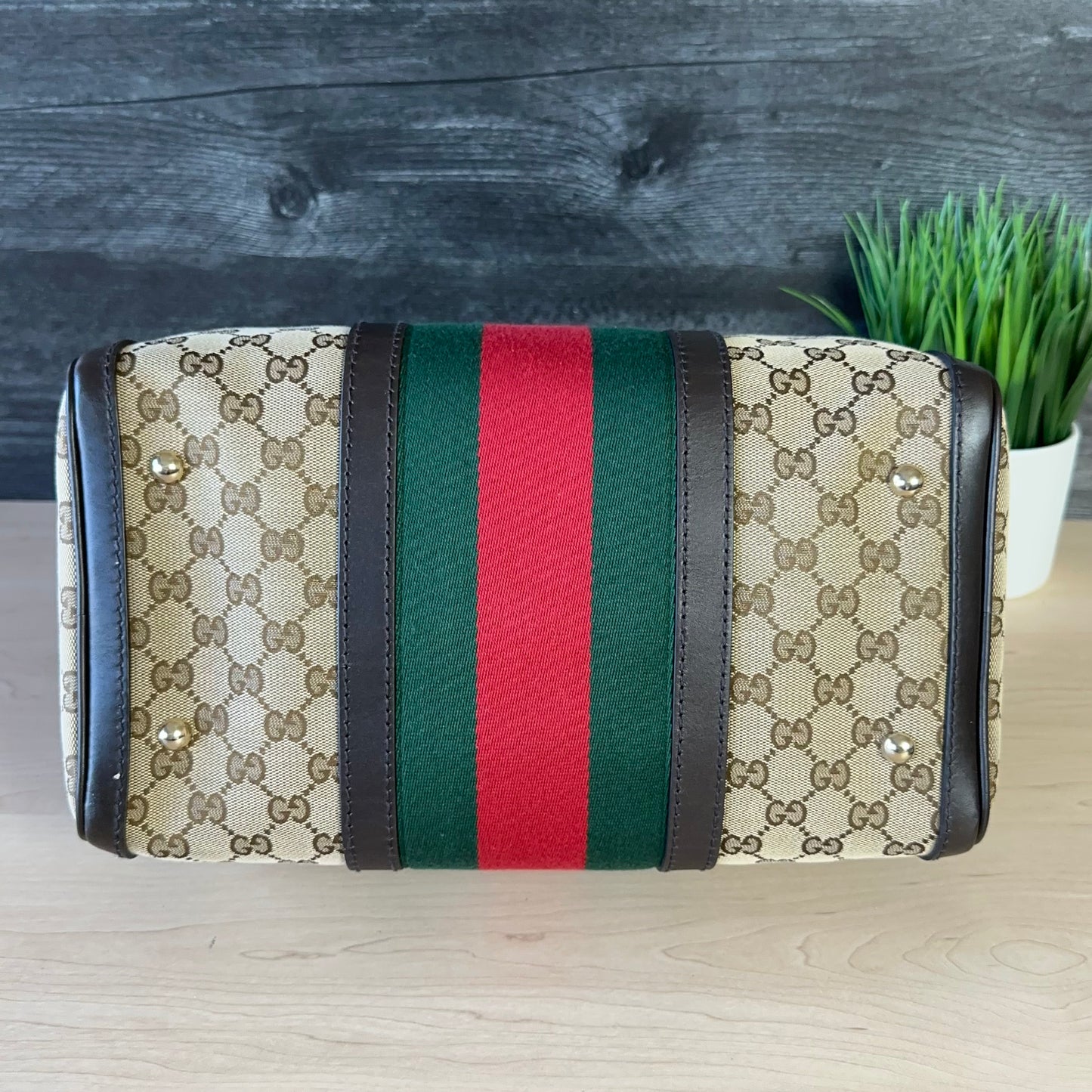 Gucci Vintage Web Dark Brown Medium Boston Bag