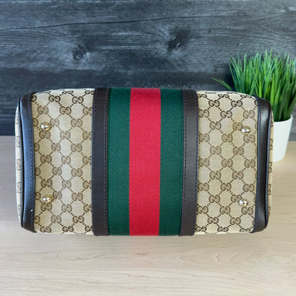 Gucci Vintage Web Dark Brown Medium Boston Bag