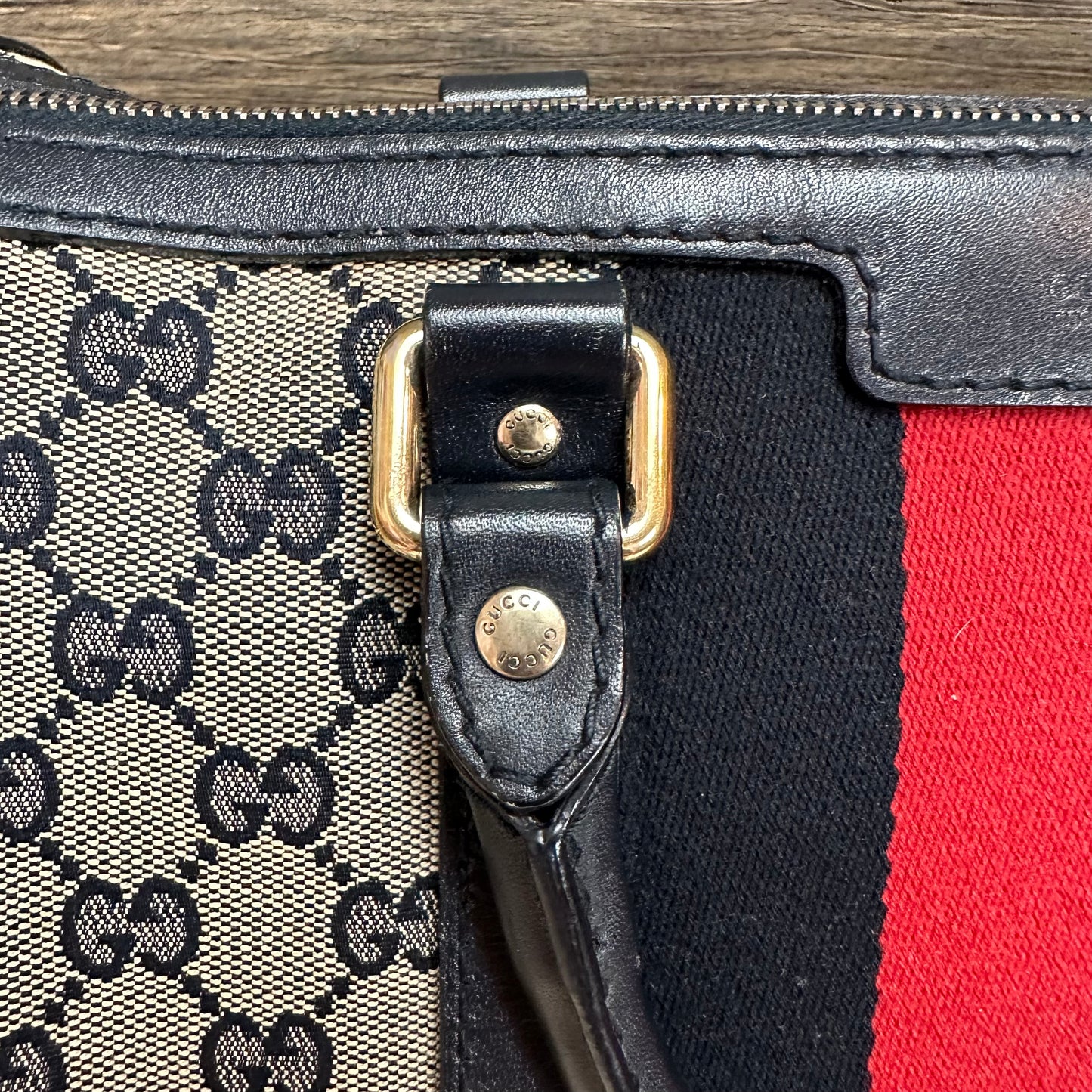 Vintage Web Navy Blue Boston Crossbody Bag