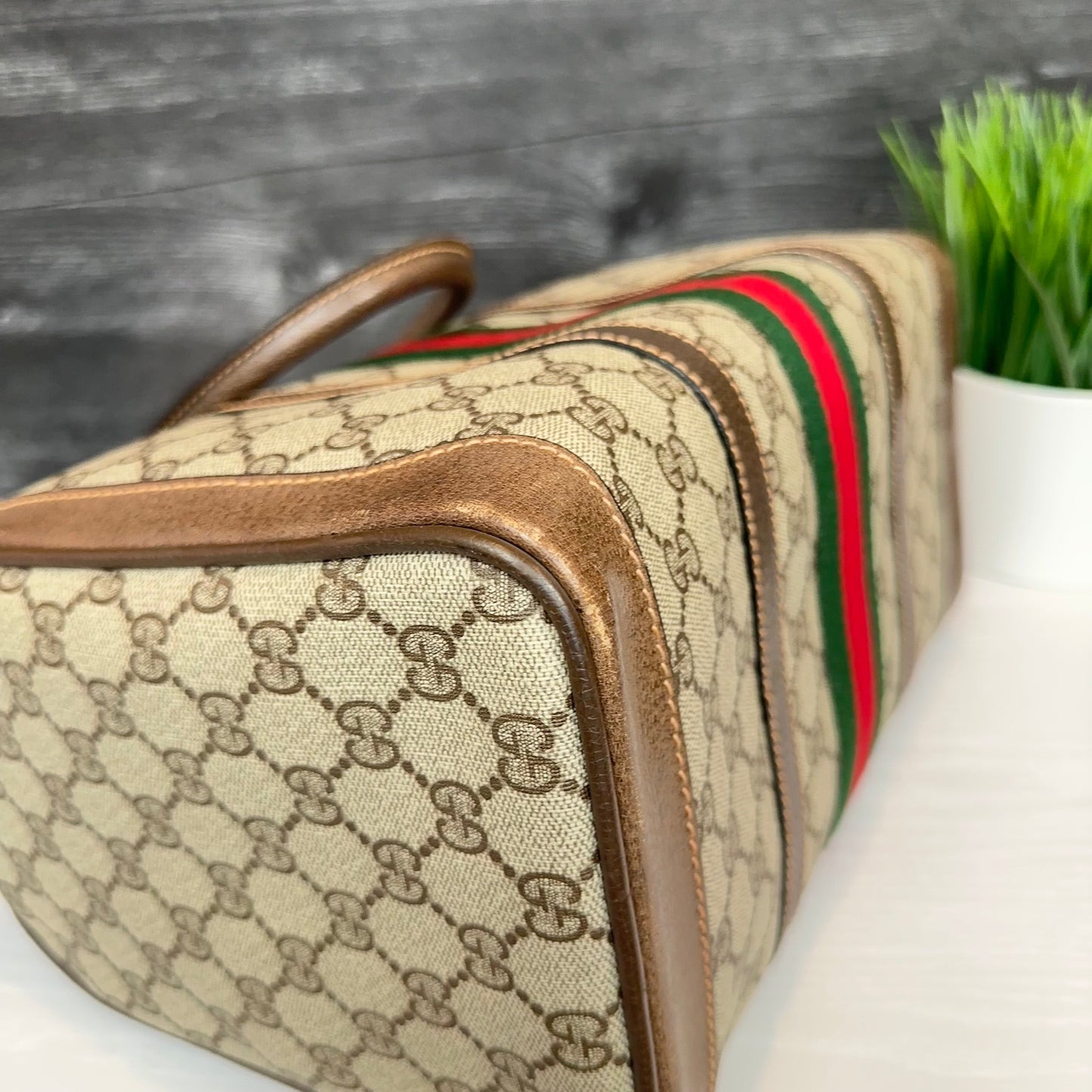 Vintage Gucci Sherry Line Web Boston Bag