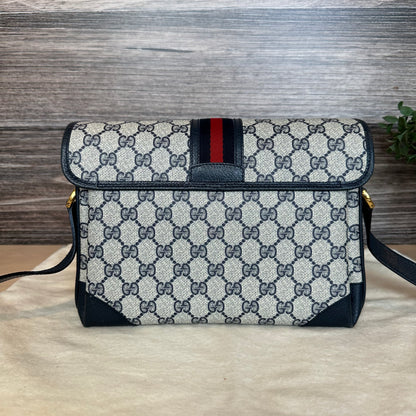 Vintage Web Navy Blue Crossbody Bag