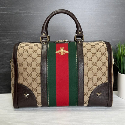 Authentic Pre-Owned Vintage Bee Web Boston Bag Dark Brown