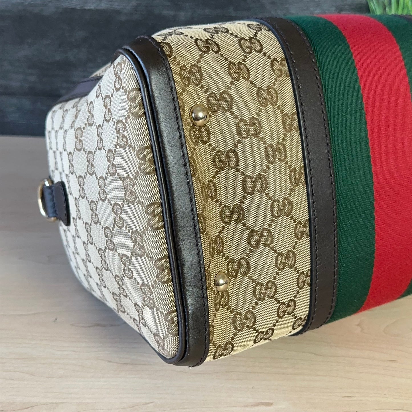Gucci Vintage Web Dark Brown Medium Boston Bag