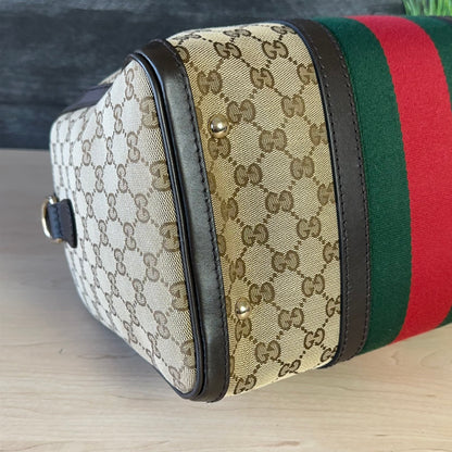 Gucci Vintage Web Dark Brown Medium Boston Bag