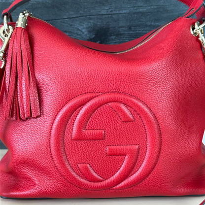 Authentic Preowned Red Soho Convertible Hobo Leather Bag