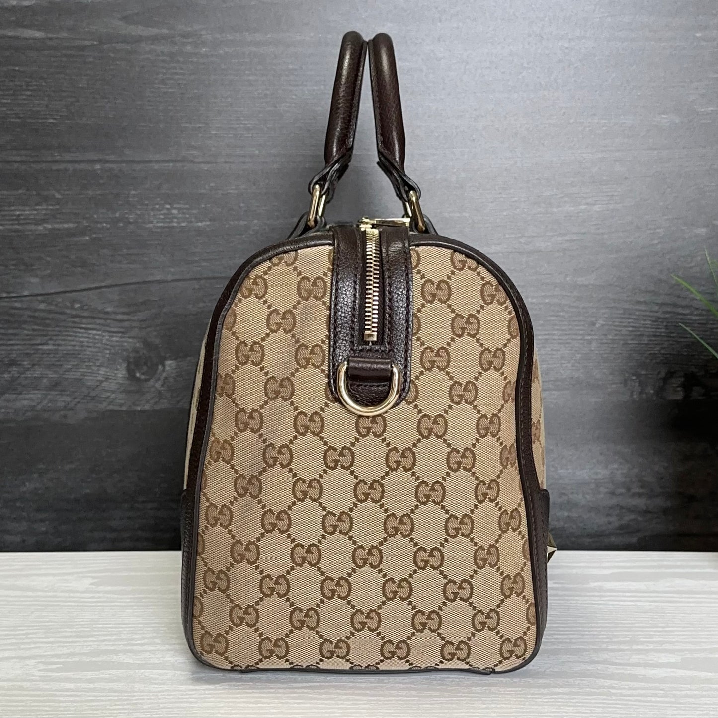 Authentic Pre-Owned Vintage Bee Web Boston Bag Dark Brown