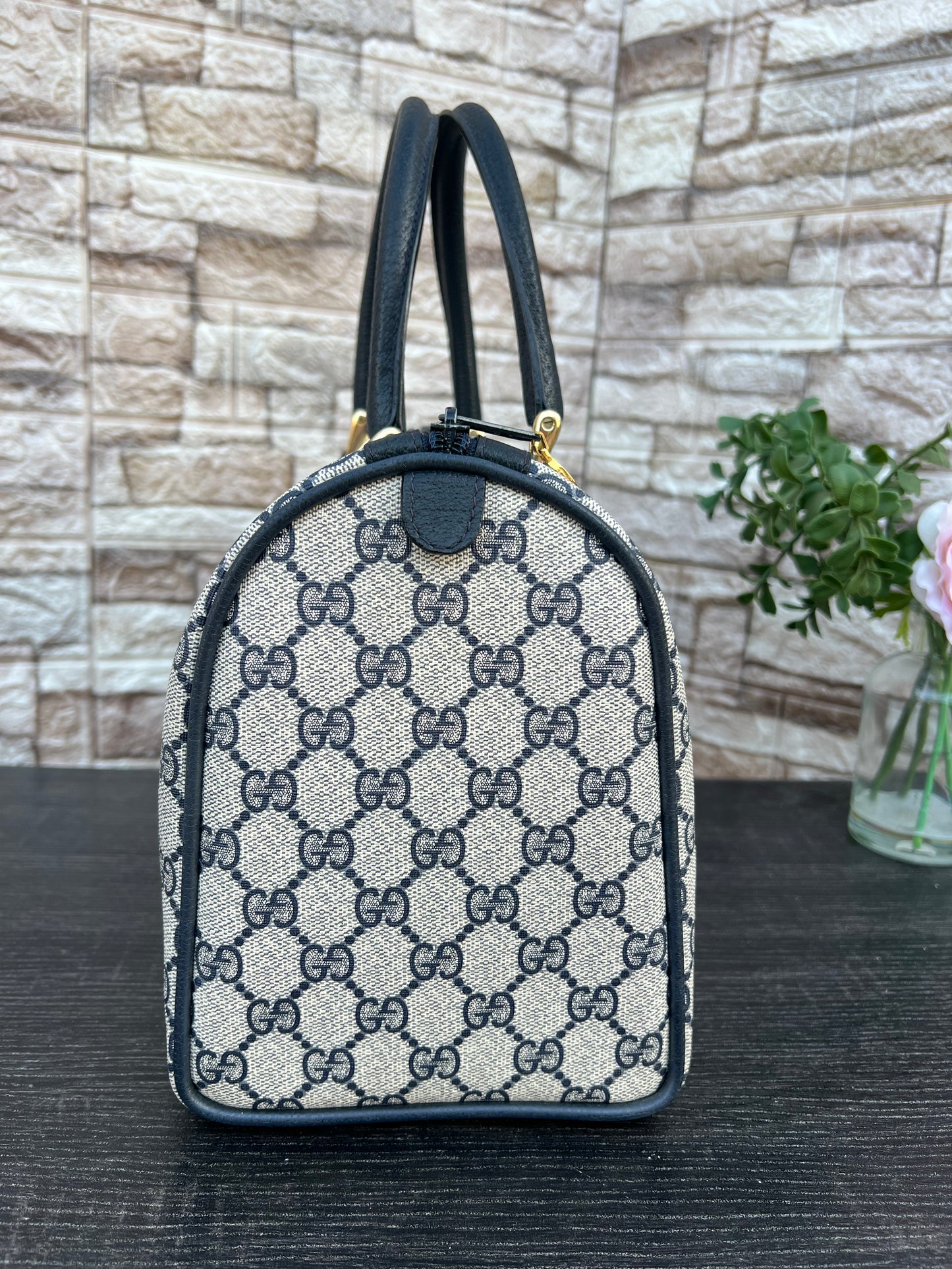 Vintage GG Supreme Navy Blue Boston Bag