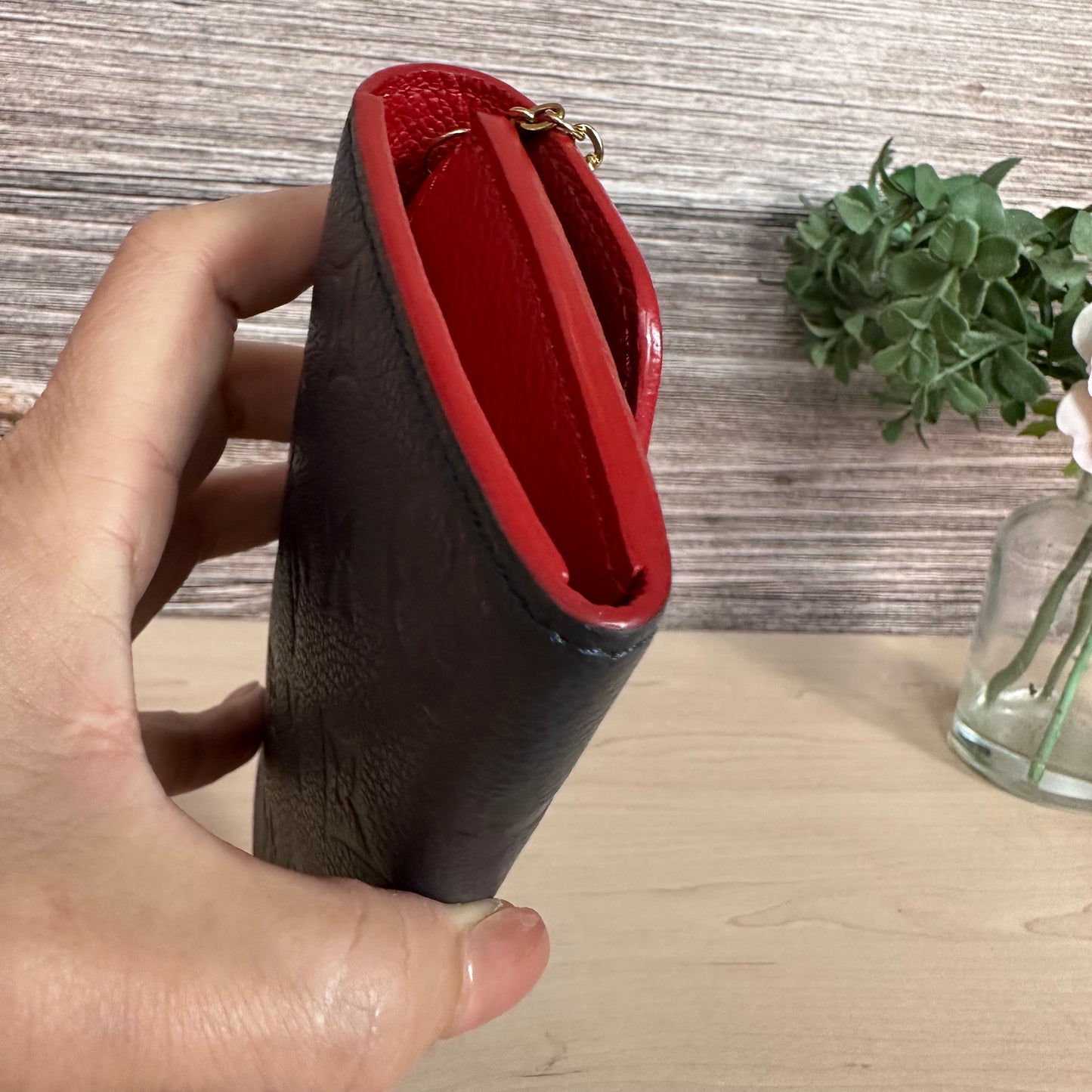 Limited Edition Empreinte Bloom Flower Emilie Wallet Marine Rouge