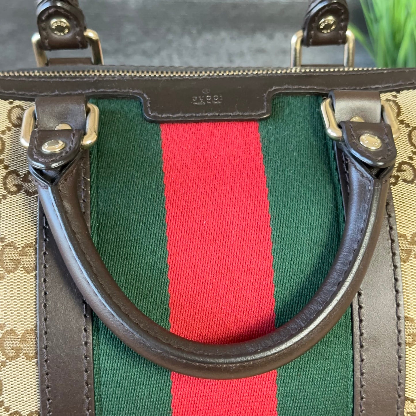 Gucci Vintage Web Dark Brown Medium Boston Bag