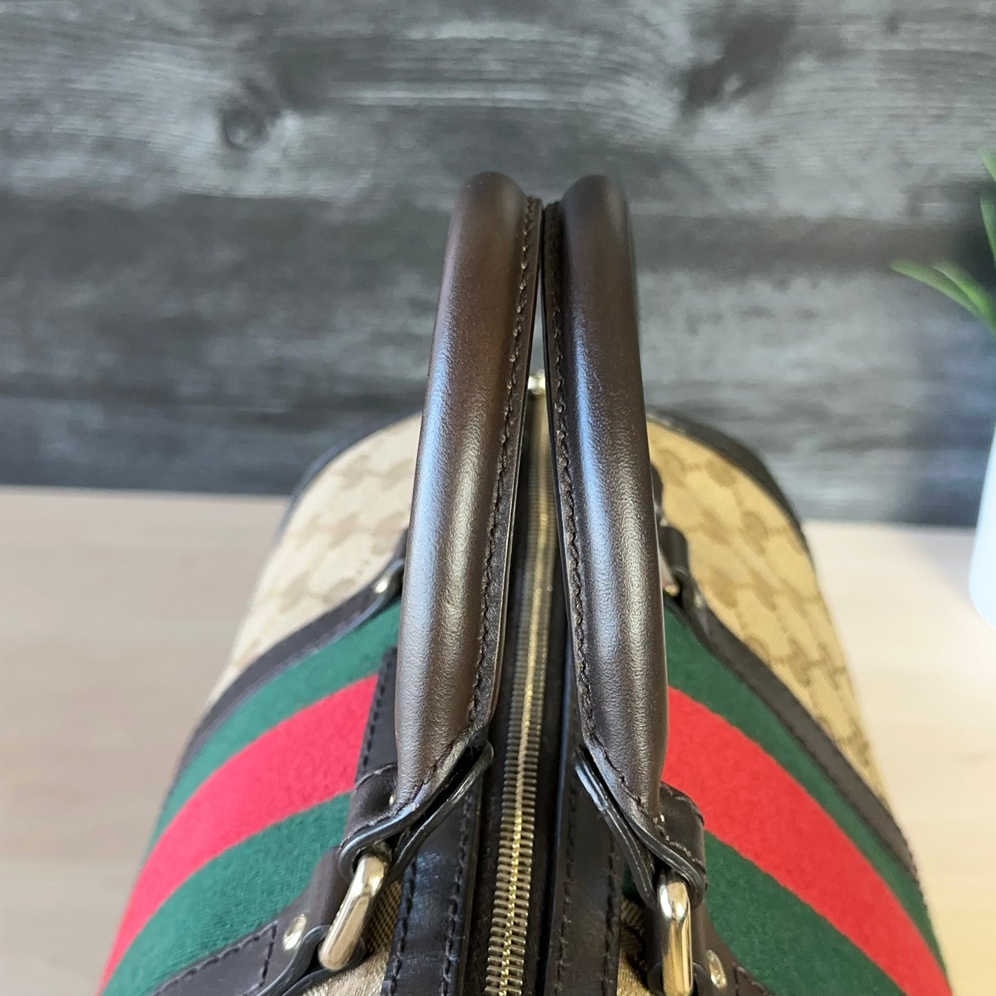 Gucci Vintage Web Dark Brown Medium Boston Bag