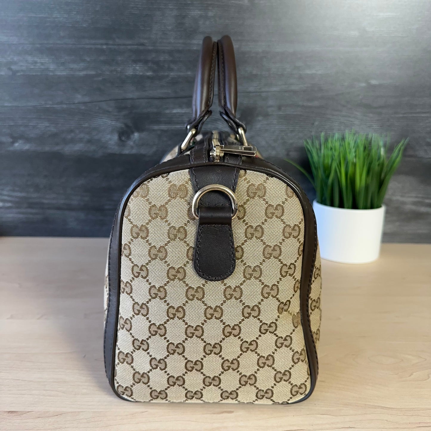 Gucci Vintage Web Dark Brown Medium Boston Bag